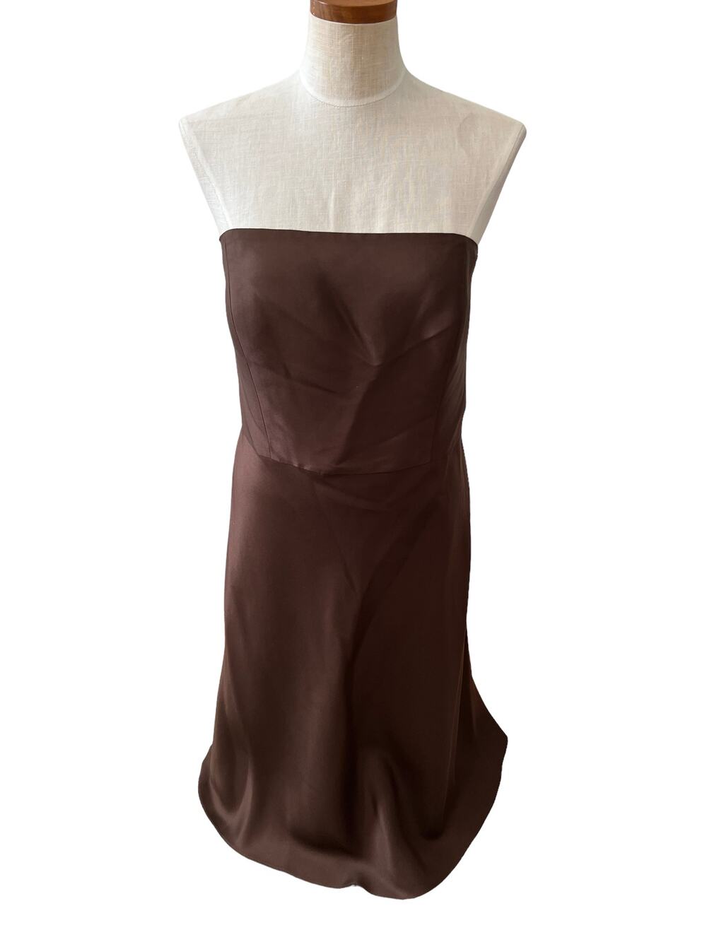 Ann Taylor Strapless Silk formal midi dress chocolate brown 16